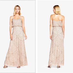 Adrianna Papell  Art Deco Beaded Blouson Gown in Taupe